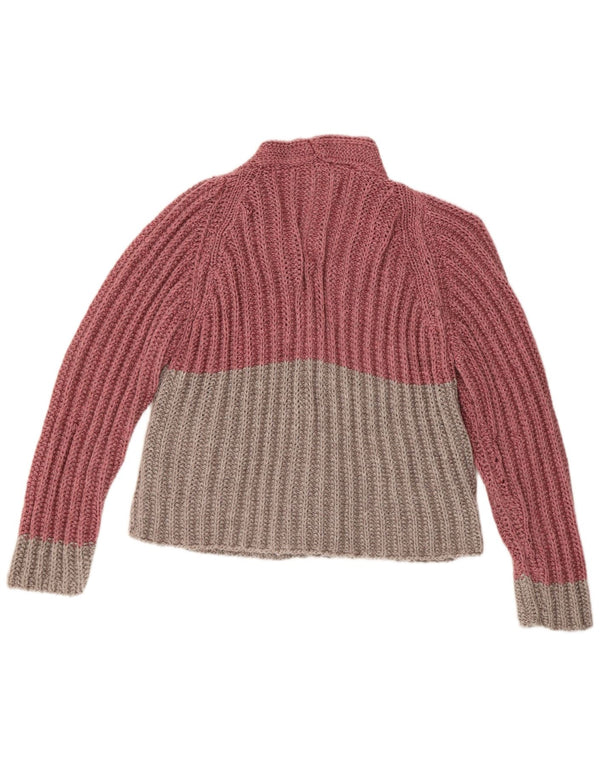 VINTAGE Pull Cardigan Femme UK 16 Grand Colorblock Rose