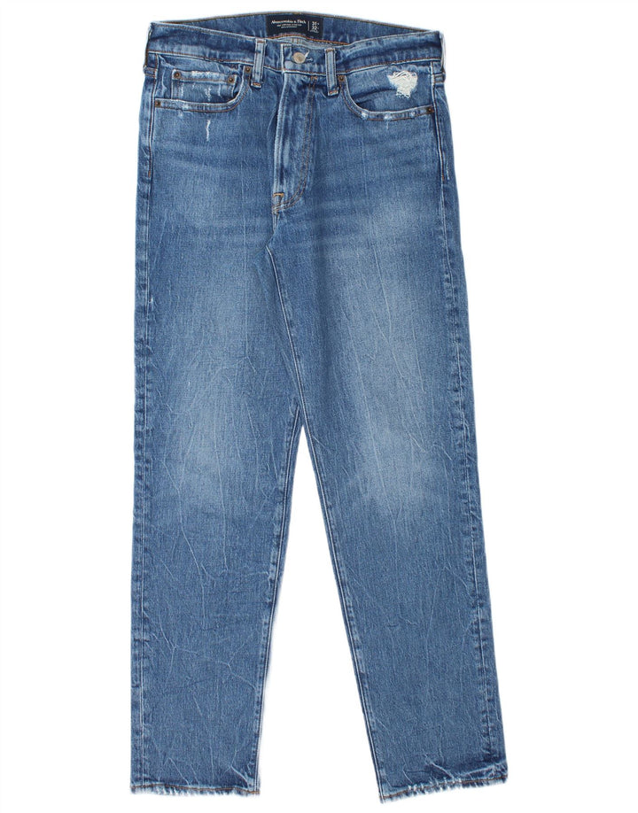 ABERCROMBIE & FITCH Jean droit extensible pour hommes W31 L32 coton bleu années 90