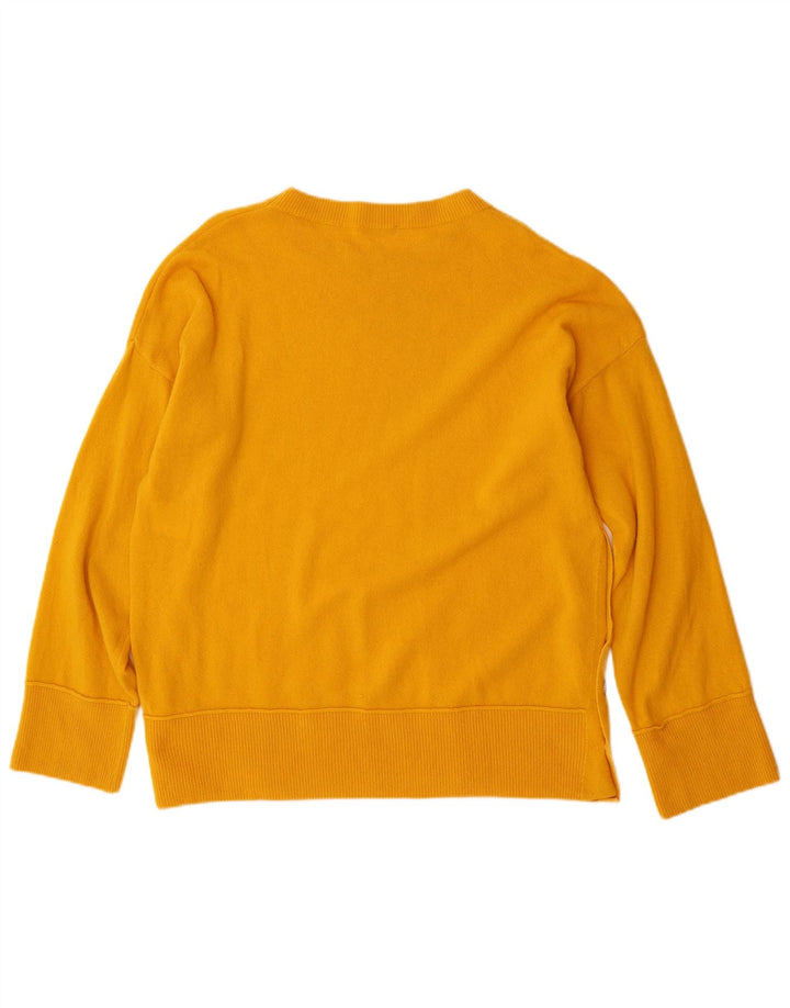 BENETTON Pull surdimensionné à col rond pour femme UK 10 Petite laine jaune