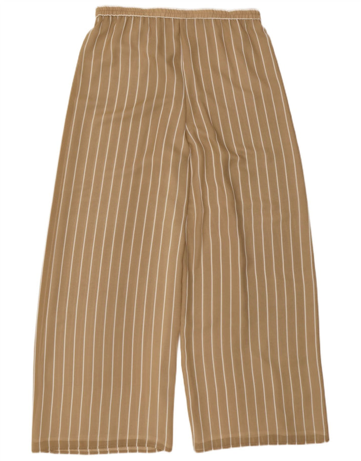 VINTAGE Pantalon décontracté à jambe large pour femme W32 L31 Beige à fines rayures Polyester