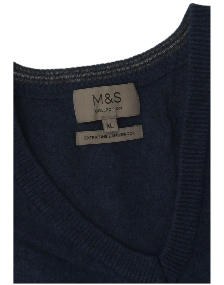 Marks & Spencer Pull col V pour homme XL en laine bleue