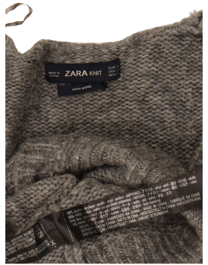Zara Cardigan Femme Pull UK 14 Gris Moyen Acrylique Moucheté