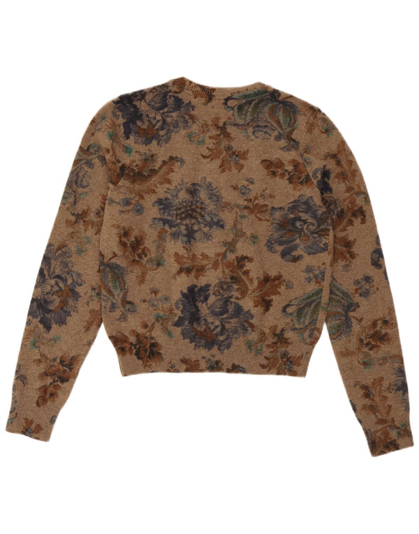 Josephine Womens Crop Cardigan Sweater UK 10 Petite laine vierge florale marron