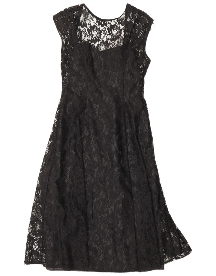 CLASSIC Robe trapèze pour femme UK 12 Nylon floral noir moyen