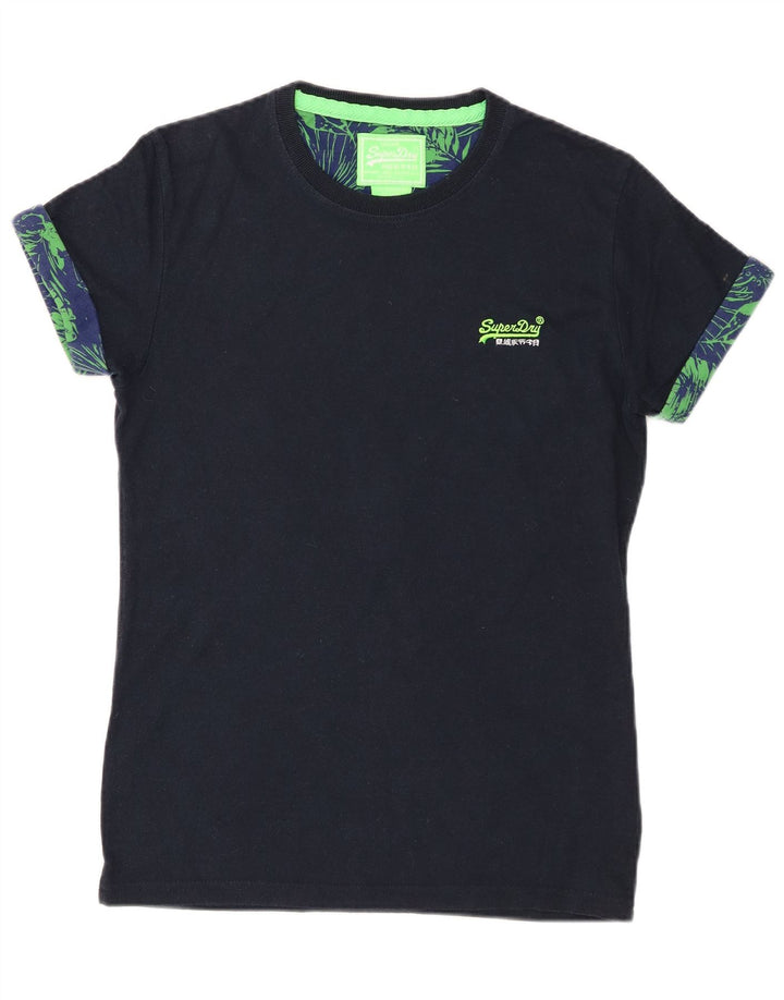 Superdry Homme T-Shirt Top Petit Bleu Marine Coton
