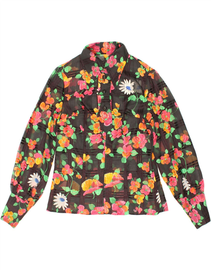 VINTAGE Womens See Through Pullover Shirt UK 12 Medium Black Floral Vintage Vintage and Second-Hand Vintage from Messina Hembry 