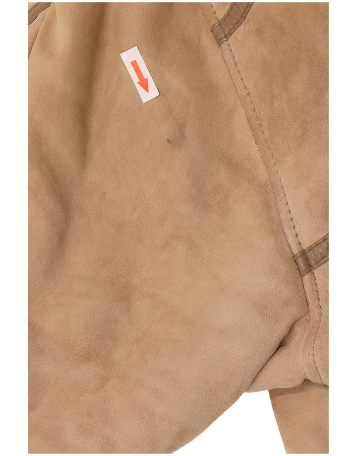 manteau en peau de mouton femme vintage UK 14 peau de mouton brun moyen