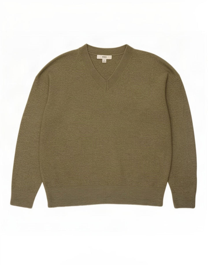 Marks & Spencer Pull col V Homme Vert Moyen Polyester