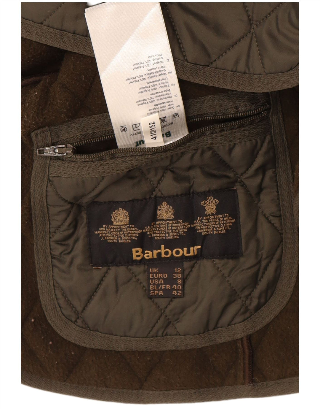 BARBOUR Gilet matelassé pour femme UK 12 Medium Kaki Polyamide