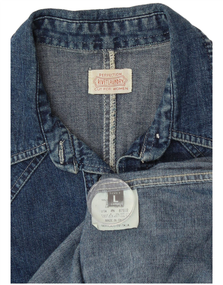 chemise en denim femme vintage UK 16 Grand coton bleu