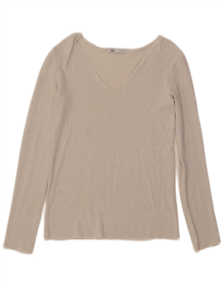 Zara Femme Top Manches Longues UK 10 Petit Blanc