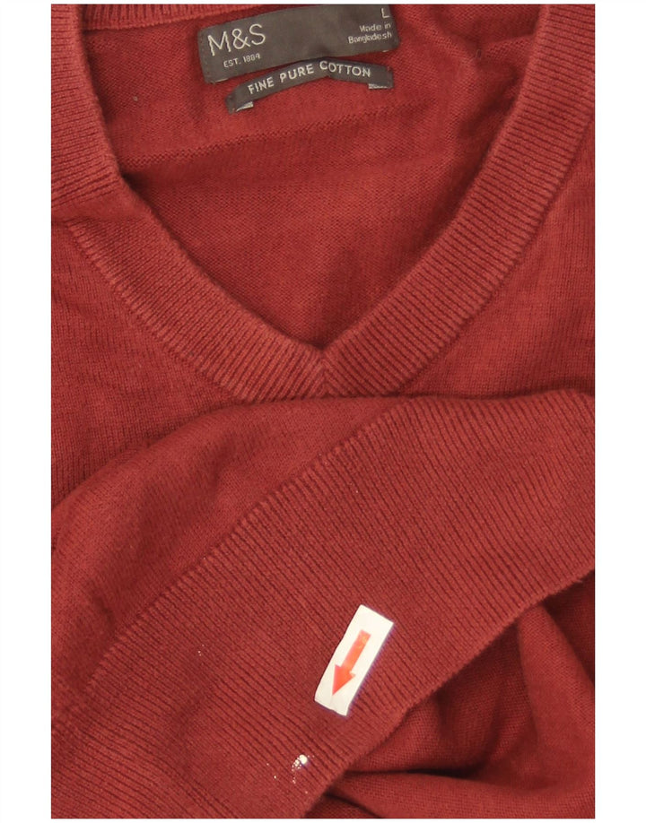 Marks & Spencer Pull col V pour homme en coton bordeaux Taille L