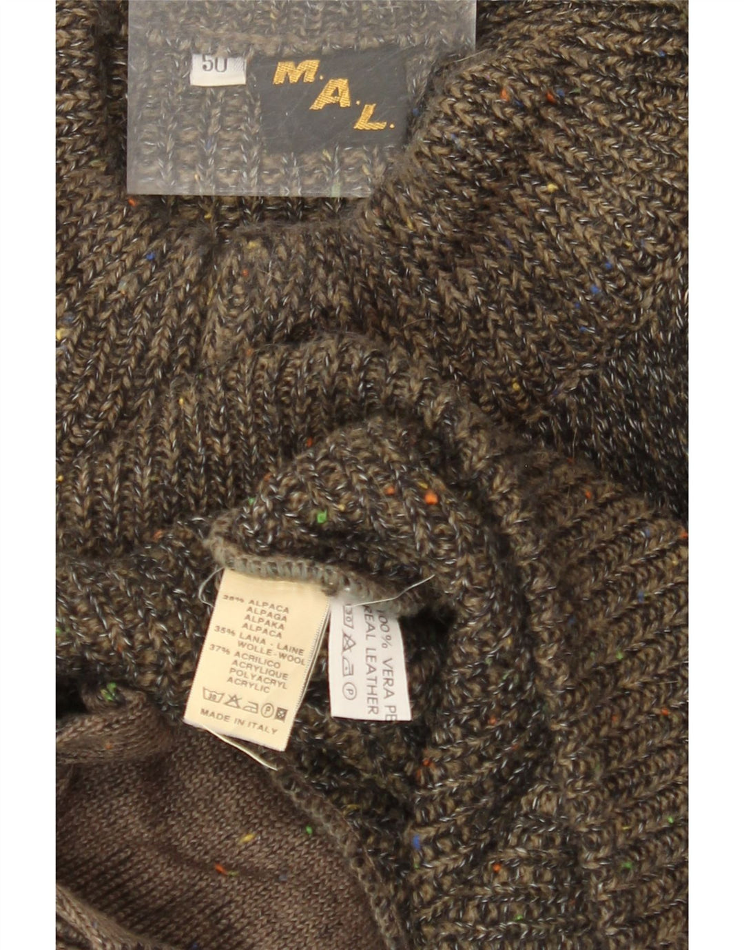 VINTAGE Pull cardigan coupe ample pour homme IT 50 Kaki moyen moucheté