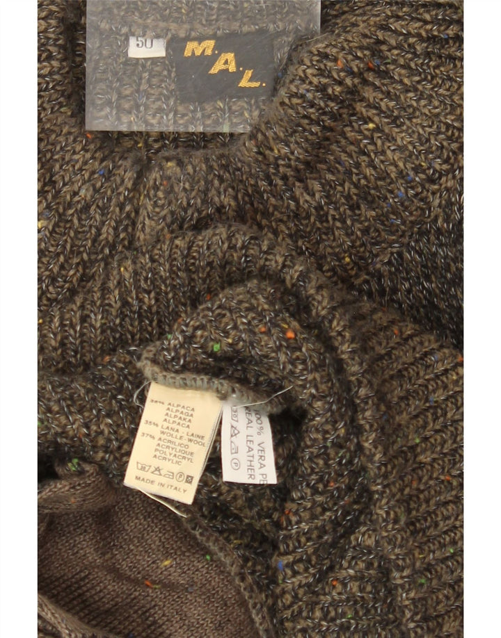 VINTAGE Pull cardigan coupe ample pour homme IT 50 Kaki moyen moucheté