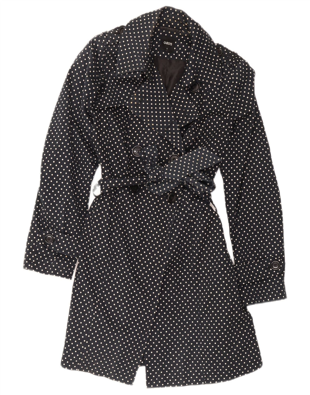 Oasis Trench-Coat Femme UK 8 Petit Coton Noir à Pois