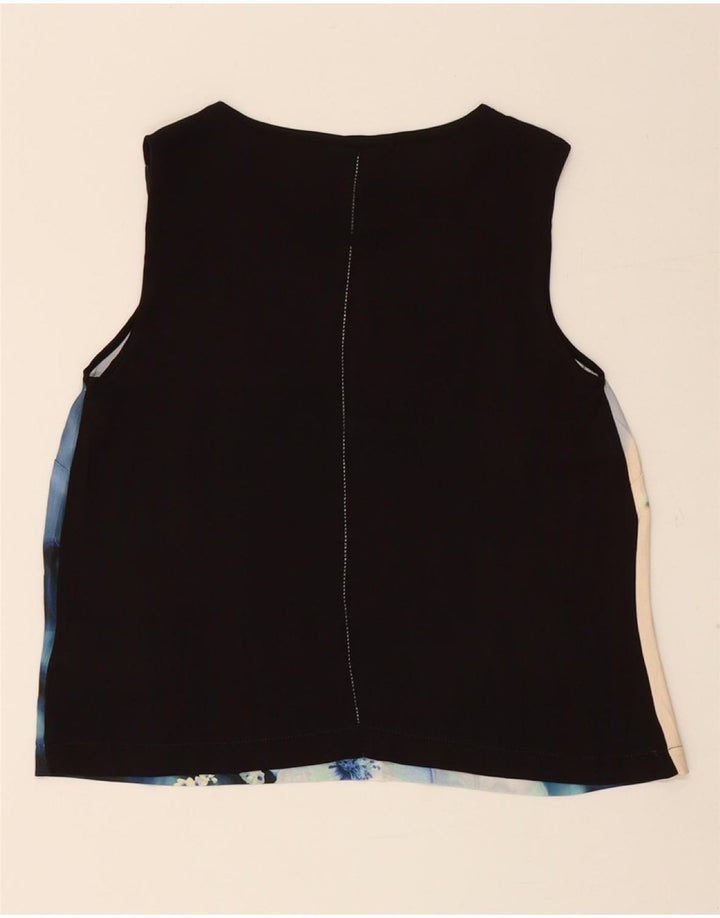 CALVIN KLEIN Femmes Crop Blouse Top UK 10 Petit Bleu Marine Floral