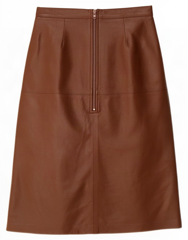 jupe en cuir taille haute femme vintage Medium W26 Marron