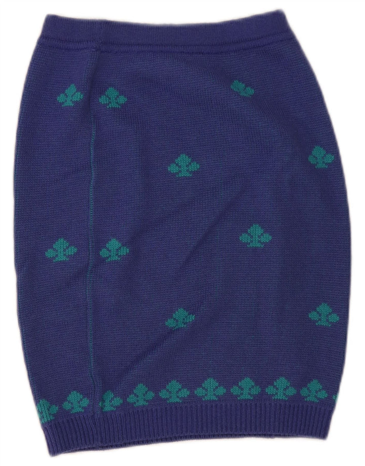 Stefanel Femme Jupe Crayon En Tricot W28 Laine Géométrique Bleu Moyen