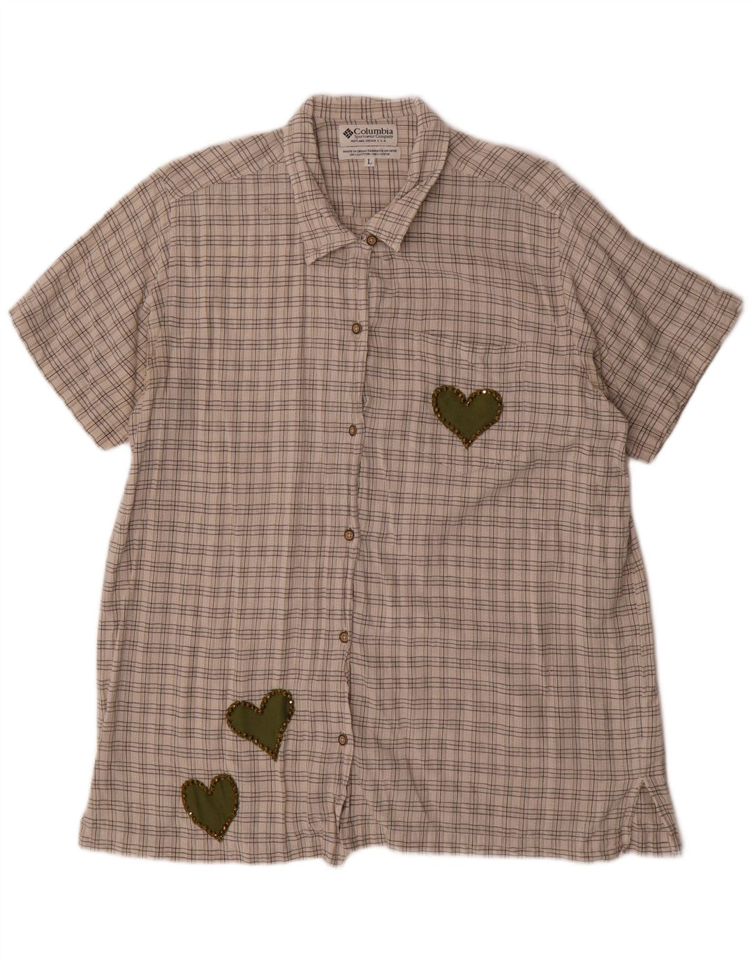 COLUMBIA Chemise à manches courtes pour femme UK 16 Grand cœur en coton à carreaux gris