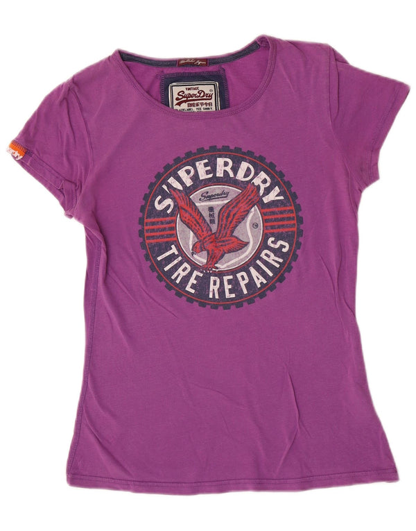 Superdry T-shirt graphique pour femme UK 12 Violet moyen Coton