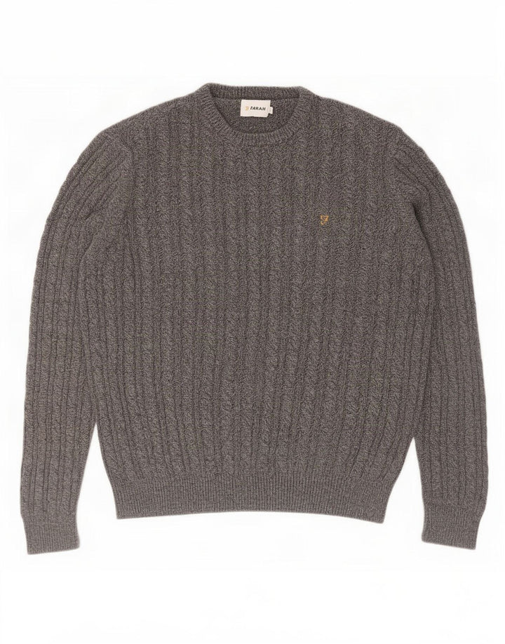 Farah Pull à col rond pour homme en coton gris Taille L