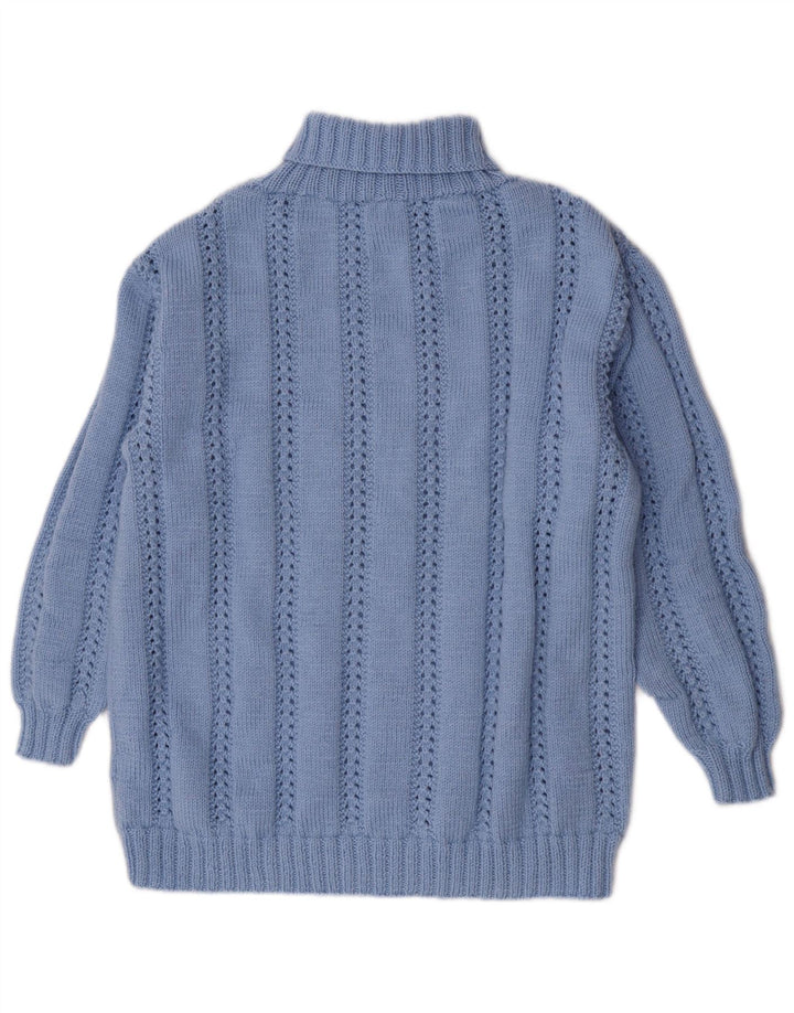 vintage Femmes Roll Neck Jumper Pull UK 14 Grand Bleu