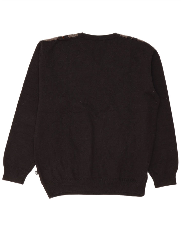Hajo Pull col V pour homme en laine color block noir moyen