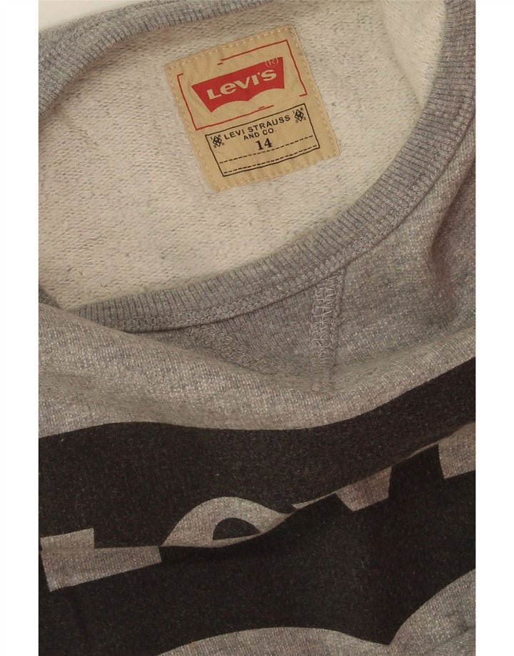 LEVI'S Girls Graphic Sweatshirt Jumper 13-14 Years Grey Vintage Levi's and Second-Hand Levi's from Messina Hembry 