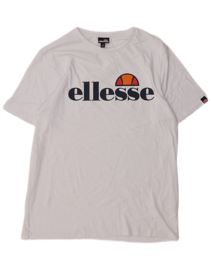 Ellesse T-shirt graphique pour femme UK 14 en coton blanc moyen