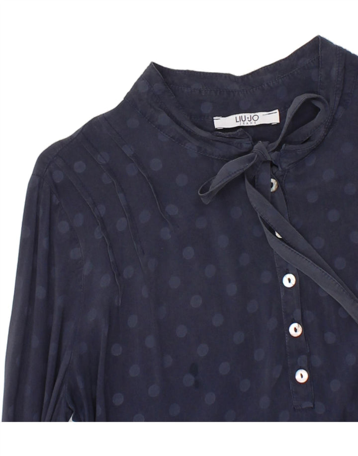 LIU JO Womens Pullover Shirt IT 40 Small Navy Blue Polka Dot Viscose Vintage Liu Jo and Second-Hand Liu Jo from Messina Hembry 