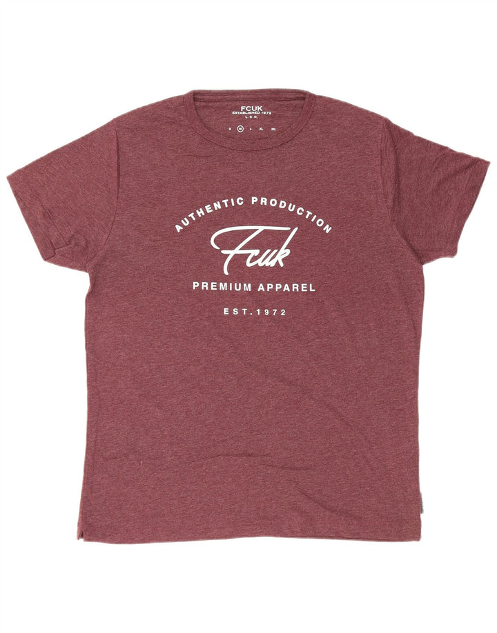 FCUK T-shirt graphique pour homme en coton bordeaux moyen