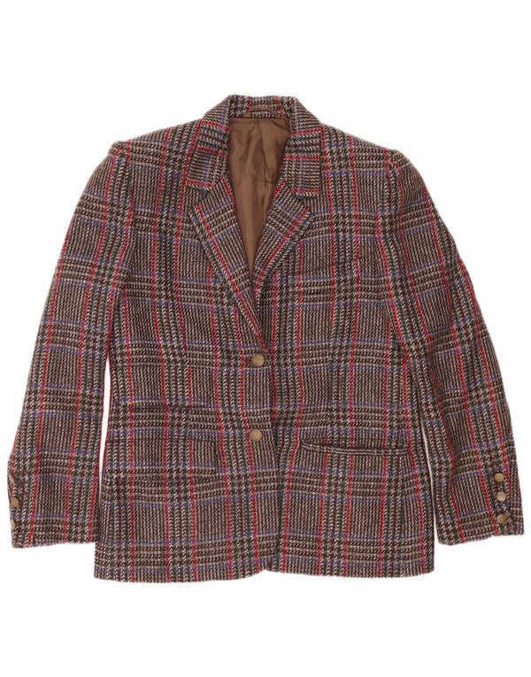 vintage Femme 2 Bouton Blazer Veste IT 44 Laine Pied-de-Poule Brun Moyen