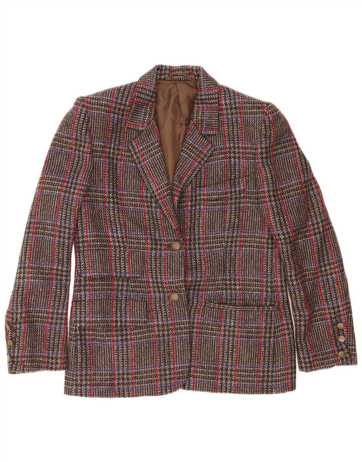 vintage Femme 2 Bouton Blazer Veste IT 44 Laine Pied-de-Poule Brun Moyen