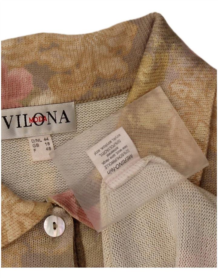 VILONA MODA Pull col polo pour femme UK 18 XL Laine florale jaune