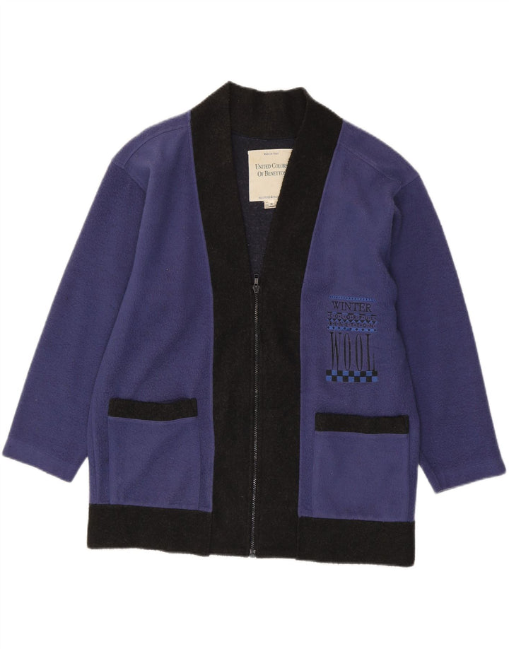 Benetton Hommes Coupe Ample Cardigan Pull Petit Bleu Colorblock Polyester