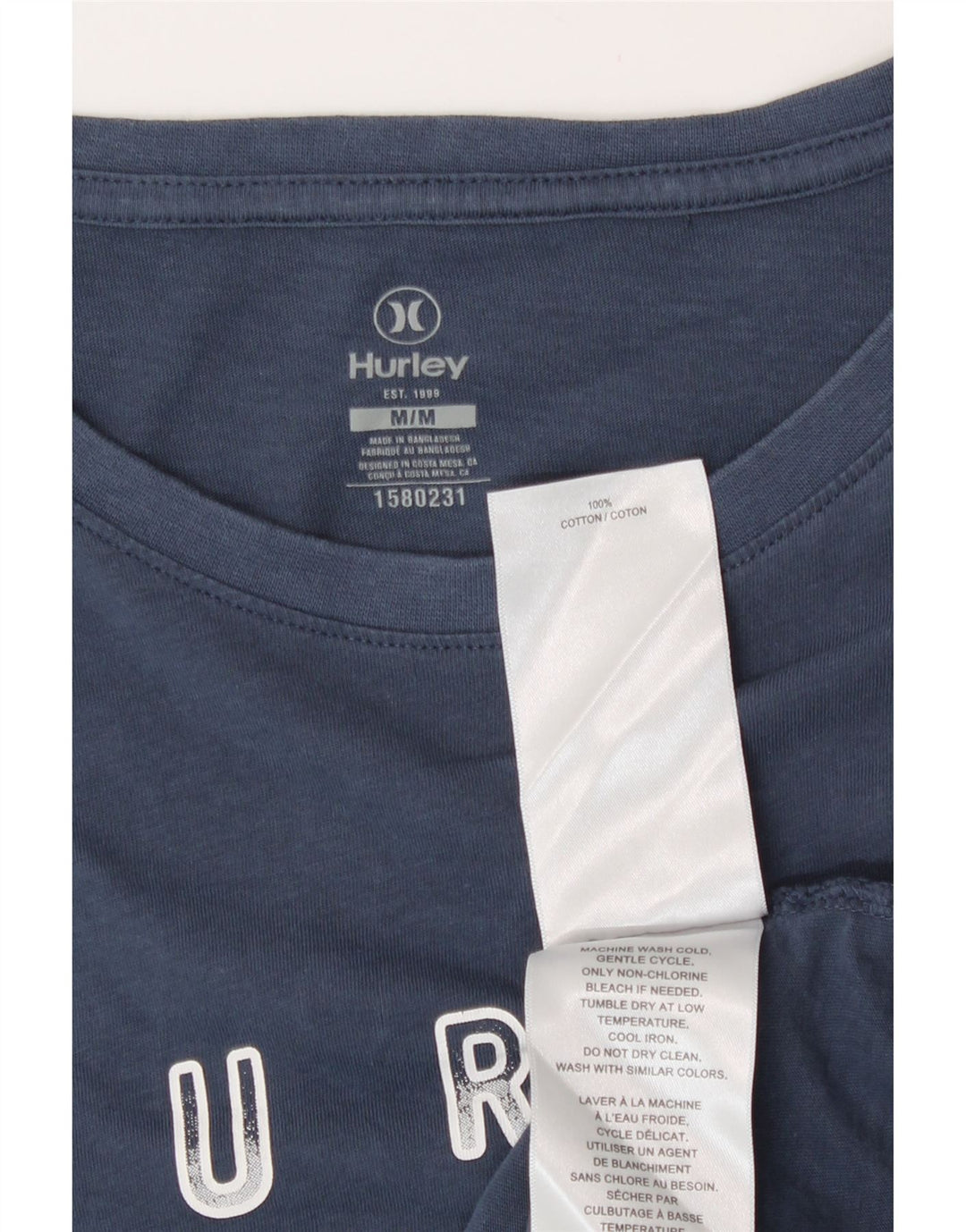 Hurley T-Shirt Graphique Homme Bleu Marine Moyen Coton