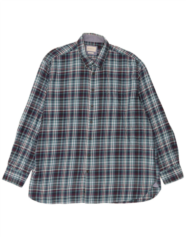 Bugatti Chemise en flanelle pour homme Taille 45/46 2XL Coton à carreaux bleus