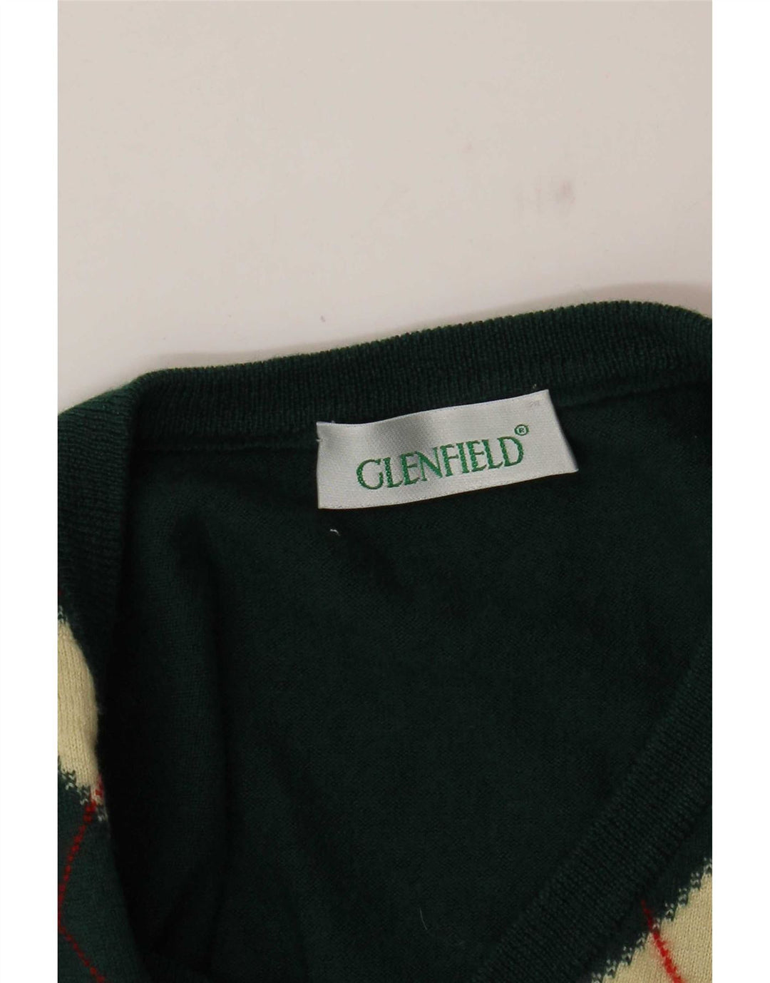 Glenfield Pull col V pour homme Vert moyen Argyle/Diamond