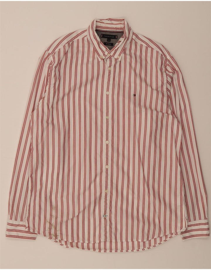 TOMMY HILFIGER Mens Shirt XL Red Striped Cotton Vintage Tommy Hilfiger and Second-Hand Tommy Hilfiger from Messina Hembry 