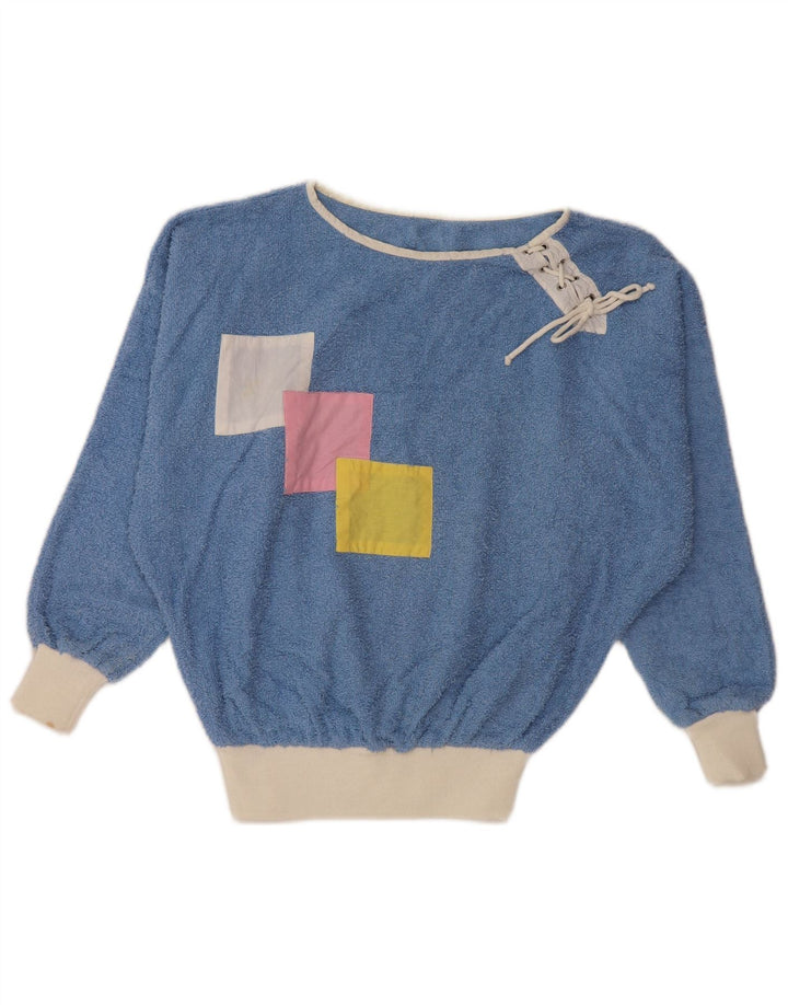 VINTAGE Femme Col Bateau Pull Pull UK 16 Grand Bleu Colorblock