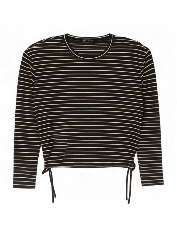 Zara Femme Top Manches Longues UK 44 Medium Noir Rayé Viscose