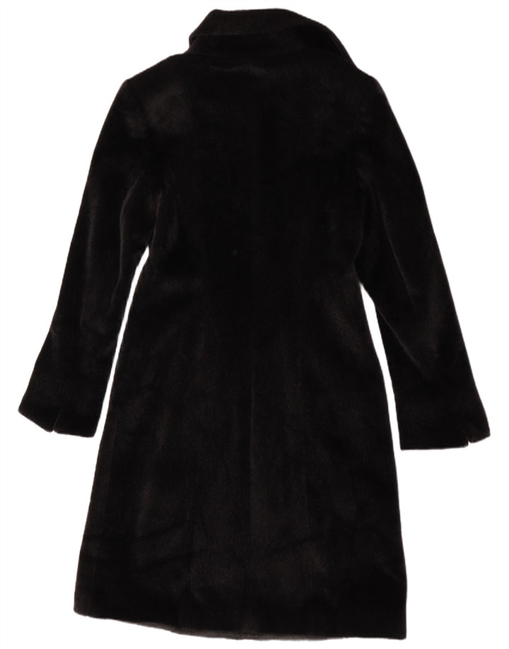 vintage Femme Fausse Fourrure Pardessus IT 42 Moyen Noir Polyester