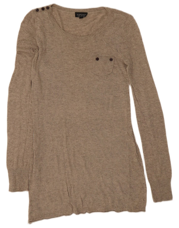 Topshop Pull long à col bateau pour femme UK 10 Small Beige Viscose