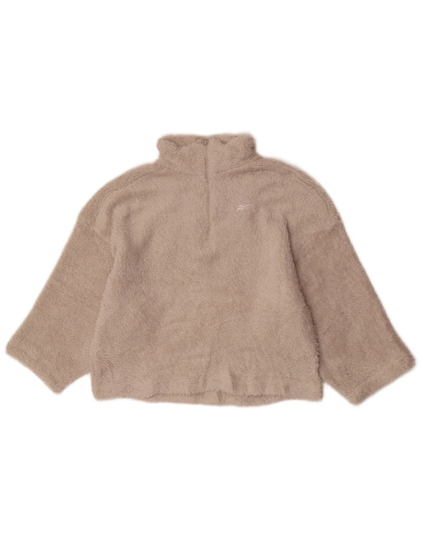 Reebok Pull polaire à col zippé pour femme UK 4/6 XS Blanc cassé Polyester