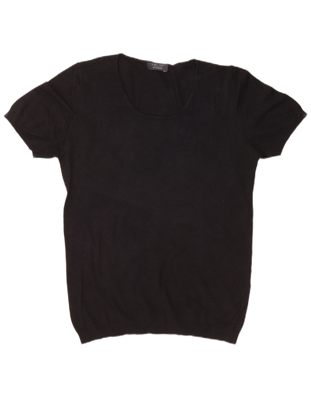 ZARA Pull à manches courtes et col bateau pour homme Noir moyen