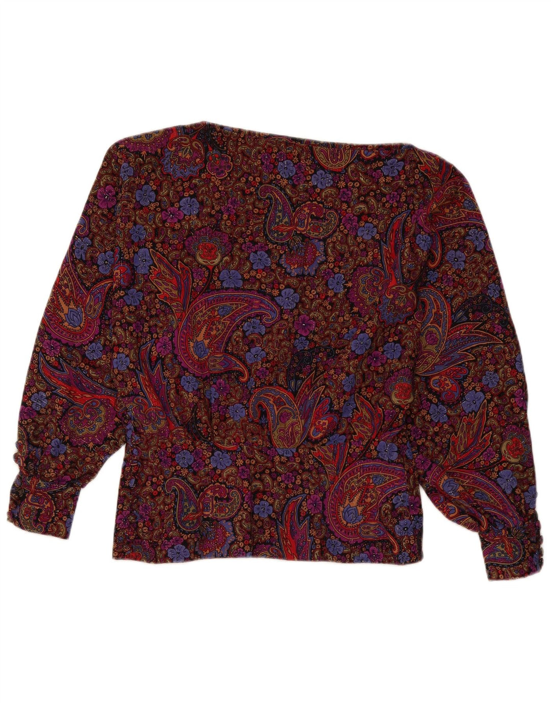 vintage Femme Manches Longues Blouse Top UK 12 Moyen Multicolore Paisley