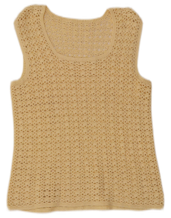vintage Womens Crop Crochet Vest Débardeur UK 6 XS Jaune