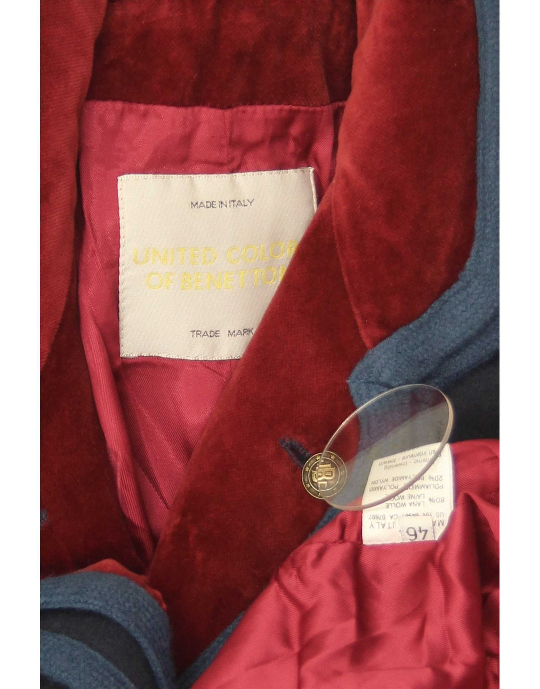 Benetton Veste Blazer 3 Boutons Femme IT 46 Large Bleu Marine Laine