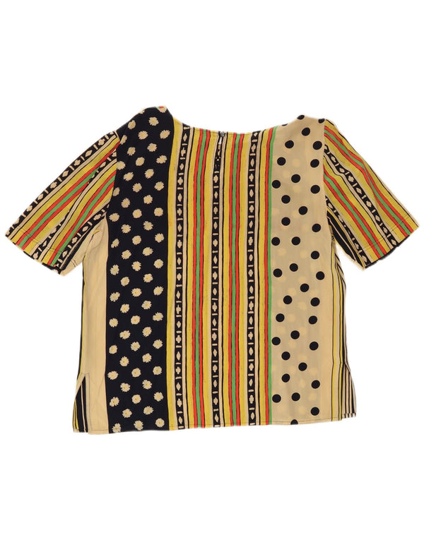 vintage Womens Blouse Top UK 16 Grand Multicolore Géométrique
