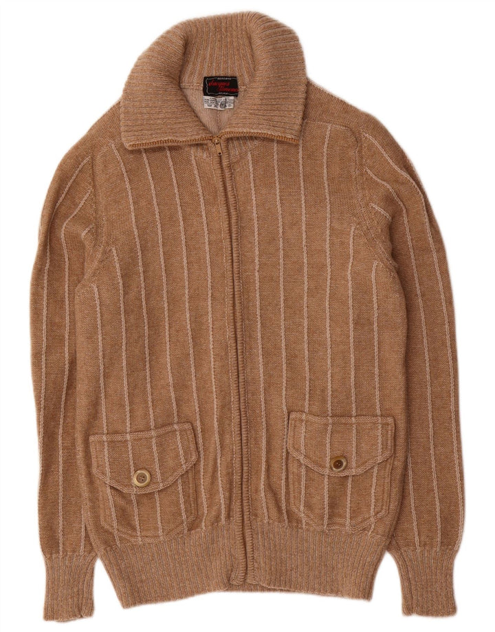 vintage Mens Cardigan Sweater Petite laine rayée brune